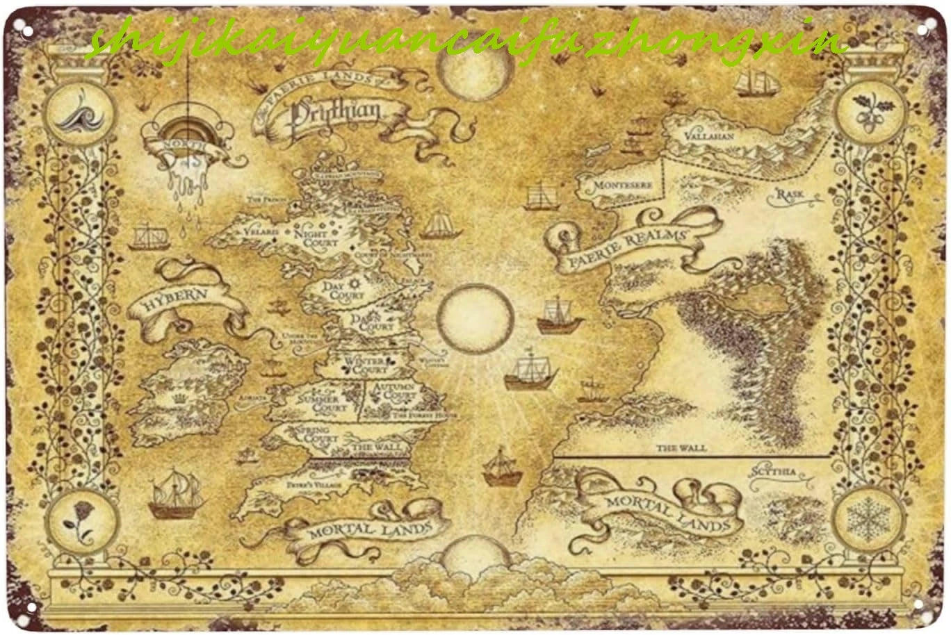 A Court of Thorns And Roses Map Metal Signs